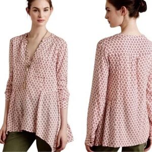 Anthropologie Maeve Laiken Floral Block Print Asymmetrical Henley Tunic Top 2